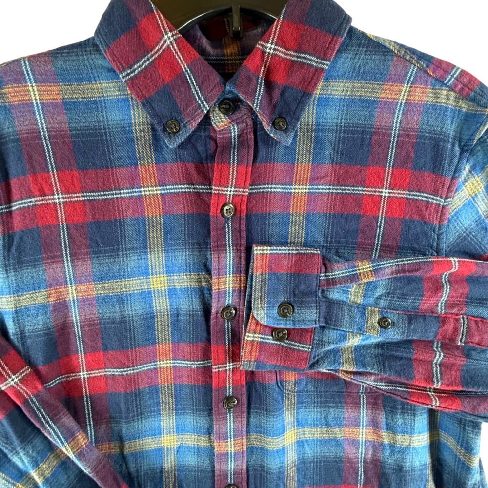Blake Shelton Lands End Shirt M Flannel Plaid Blue Burgundy Cotton 532223 F23